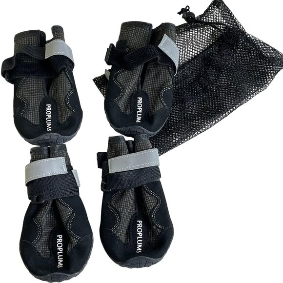 4 Large Proplums Dog Shoe Boots Paw Protectors Reflective Strip Anti Slip u w Ba - Picture 1 of 5